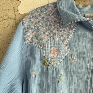 Vtg 90s Jacket Embroidered Patchwork Ditsy Floral Womens L Cottagecore Grandma